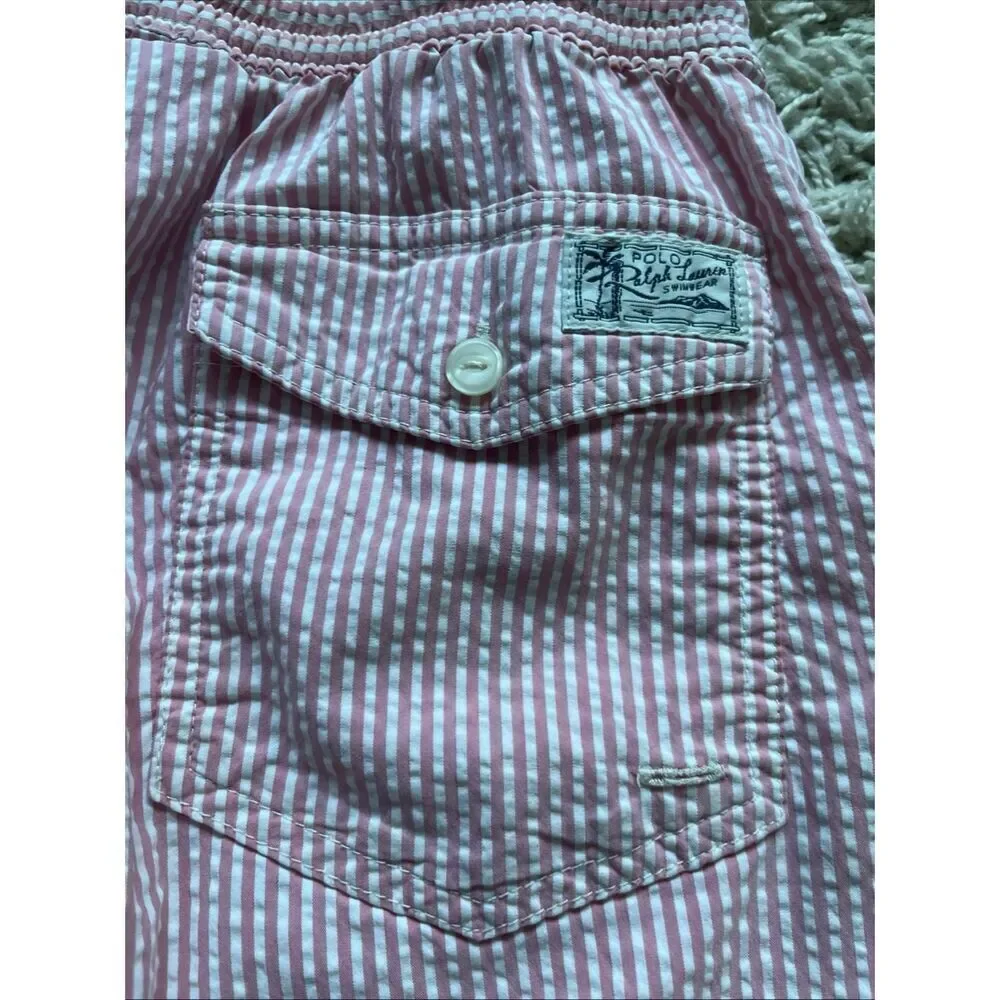 Polo Ralph Lauren Men's Small Seersucker Lined Swim Trunks Pink Striped Vintage